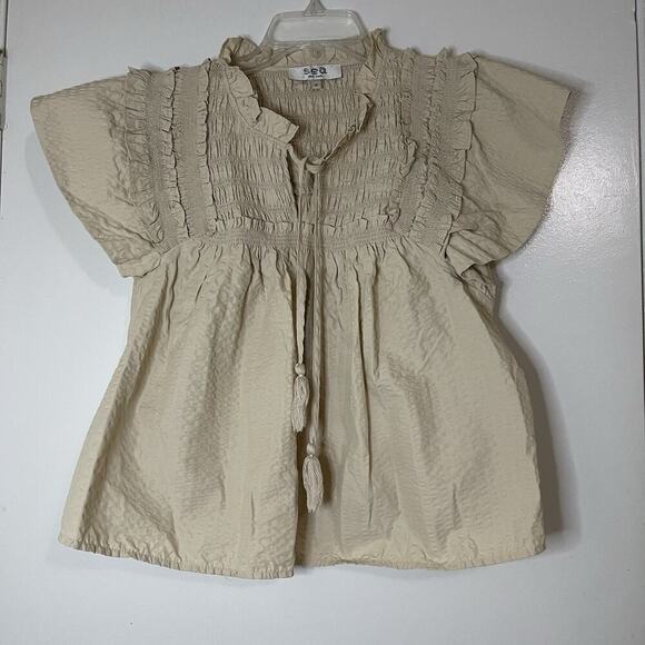 Sea New York Tops - SEA new york tan beige flutter sleeve smocked blouse top size medium